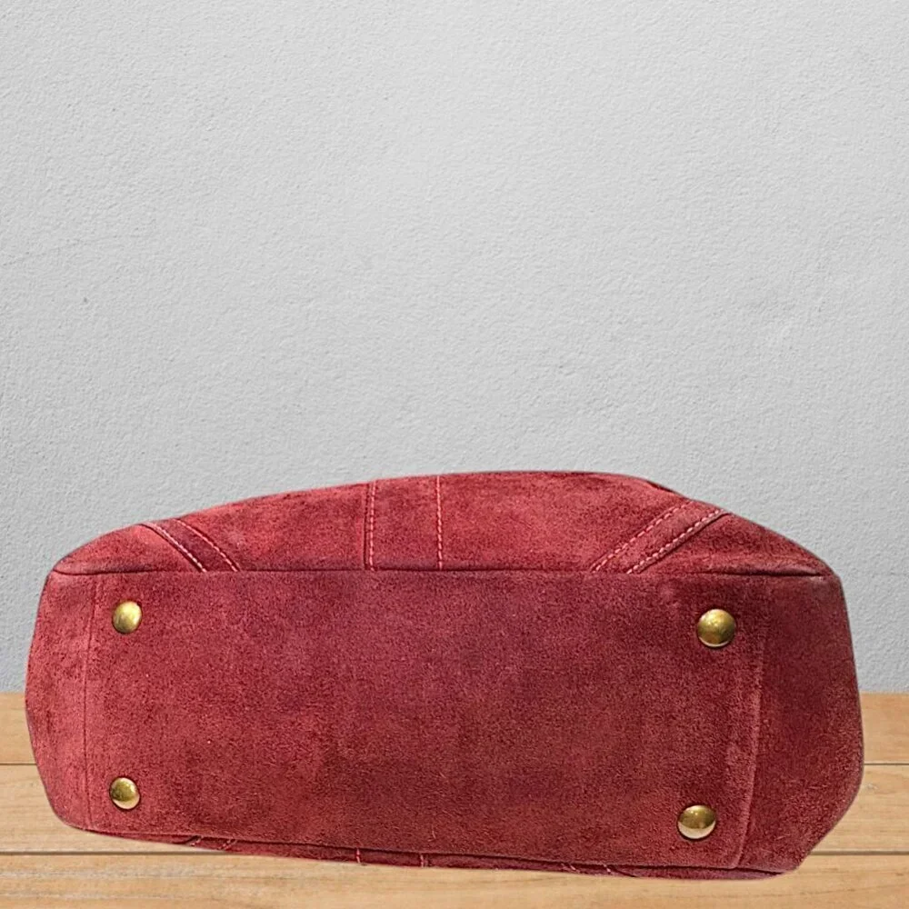 Coach 8B03 Burgundy Suede Hampton Bordeaux Tote - Picture 7 of 15